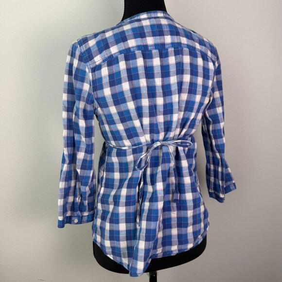 Abercrombie Fitch Y2K Vintage Plaid Ruffle Neck Tie Back 100% Cotton Blouse - Picture 9 of 11